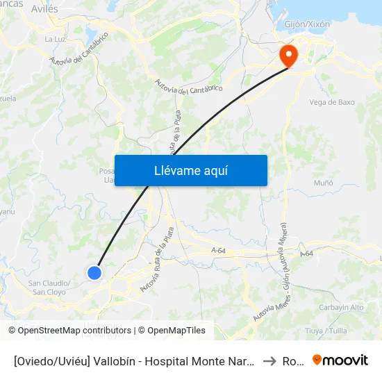 [Oviedo/Uviéu]  Vallobín - Hospital Monte Naranco [Cta 07599] to Roces map