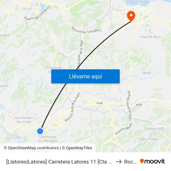 [Llatores|Latores]  Carretera Latores 11 [Cta 07608] to Roces map