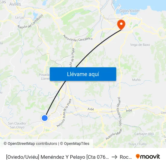 [Oviedo/Uviéu]  Menéndez Y Pelayo [Cta 07677] to Roces map