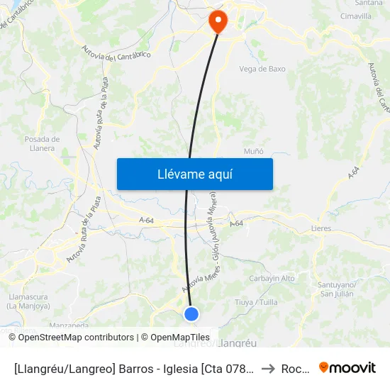[Llangréu/Langreo]  Barros  - Iglesia [Cta 07896] to Roces map