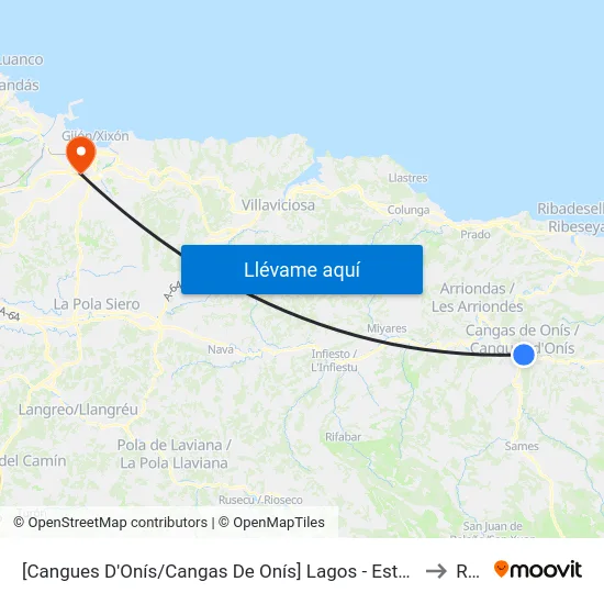 [Cangues D'Onís/Cangas De Onís]  Lagos - Estación Bus Cangas De Onís [Cta 21419] to Roces map