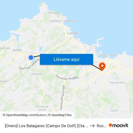 [Overo]  Los Balagares (Campo De Golf) [Cta 08662] to Roces map