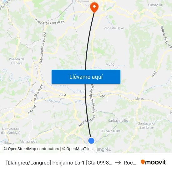 [Llangréu/Langreo]  Pénjamo La-1 [Cta 09988] to Roces map