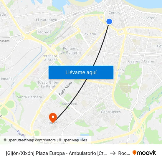 [Gijón/Xixón]  Plaza Europa - Ambulatorio [Cta 16522] to Roces map