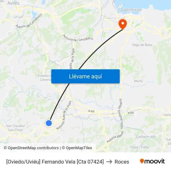 [Oviedo/Uviéu]  Fernando Vela [Cta 07424] to Roces map
