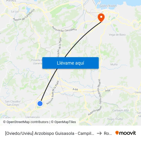 [Oviedo/Uviéu]  Arzobispo Guisasola - Campillín [Cta 16830] to Roces map