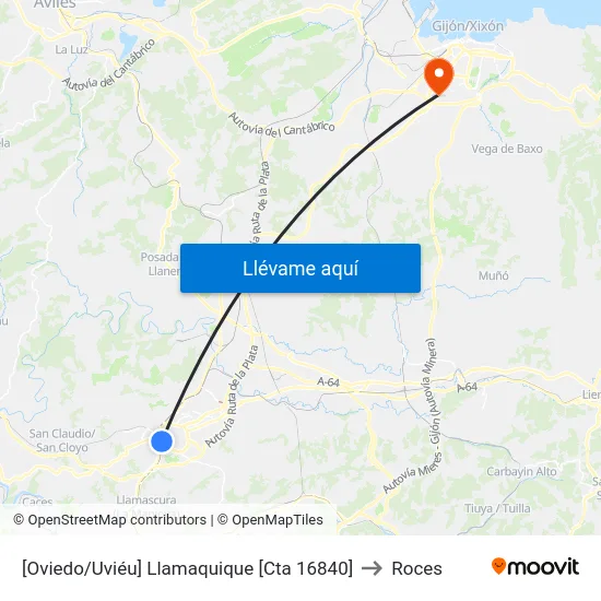 [Oviedo/Uviéu]  Llamaquique [Cta 16840] to Roces map