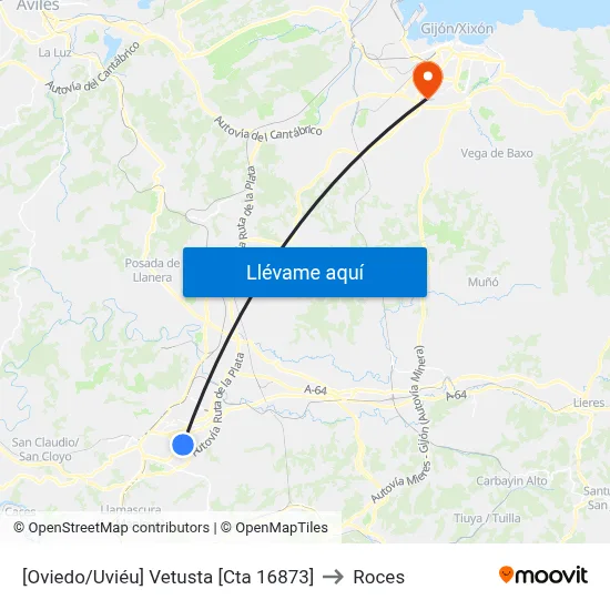 [Oviedo/Uviéu]  Vetusta [Cta 16873] to Roces map