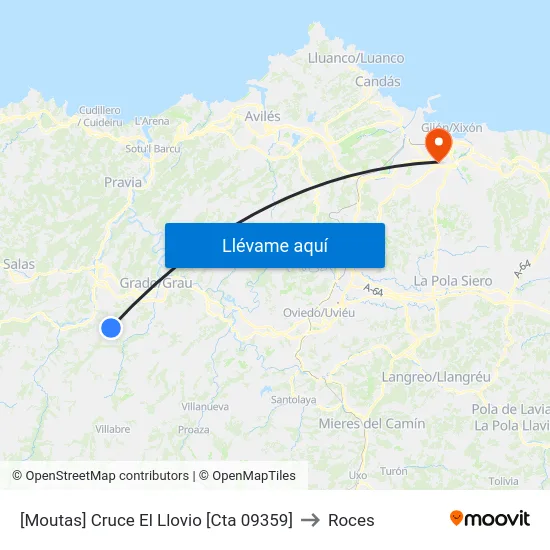 [Moutas]  Cruce El Llovio [Cta 09359] to Roces map