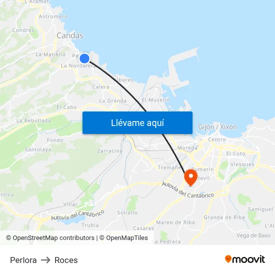 Perlora to Roces map