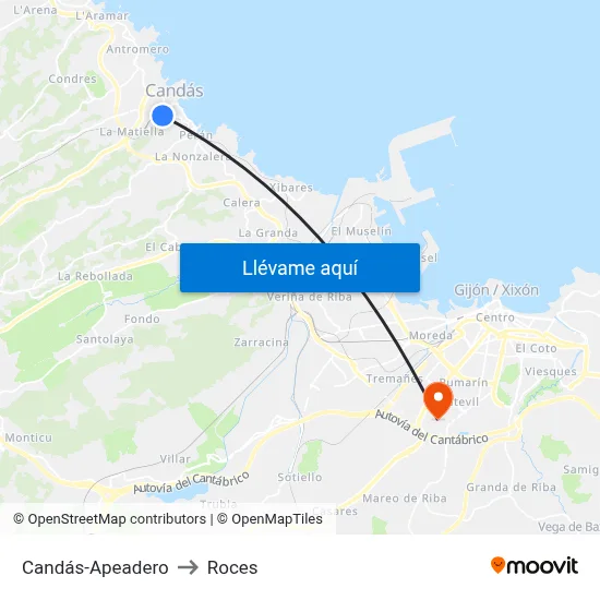 Candás-Apeadero to Roces map