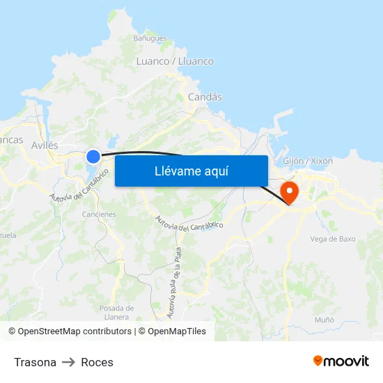 Trasona to Roces map