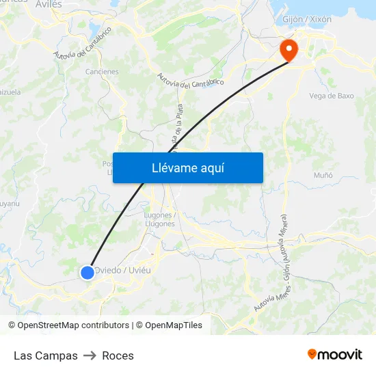 Las Campas to Roces map