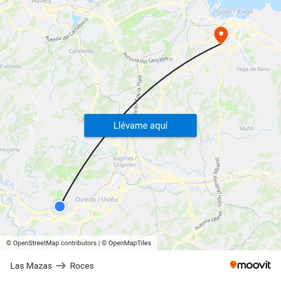 Las Mazas to Roces map