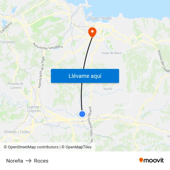 Noreña to Roces map