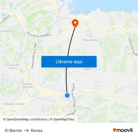 El Berrón to Roces map