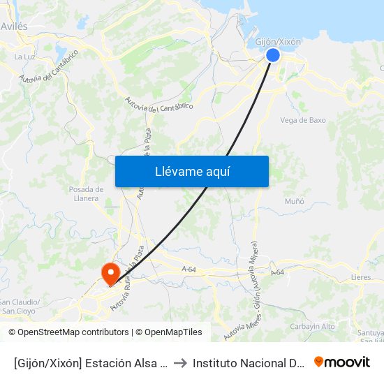 [Gijón/Xixón]  Estación Alsa [Cta 00784] to Instituto Nacional De Silicosis map