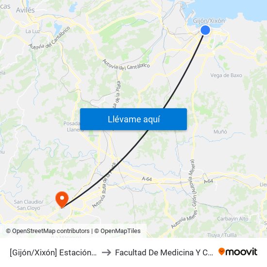 [Gijón/Xixón]  Estación Alsa [Cta 00784] to Facultad De Medicina Y Ciencias De La Salud map