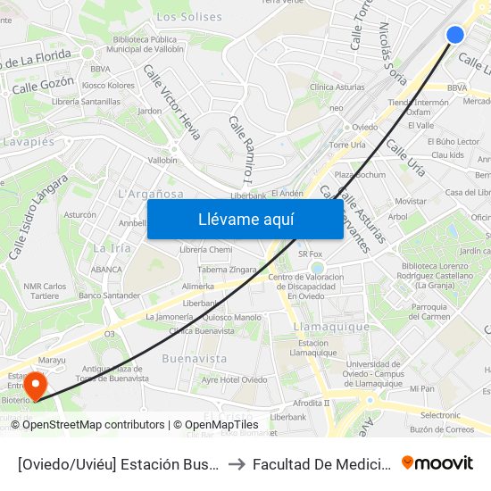 [Oviedo/Uviéu]  Estación Bus Oviedo - Pepe Cosmen [Cta 01549] to Facultad De Medicina Y Ciencias De La Salud map