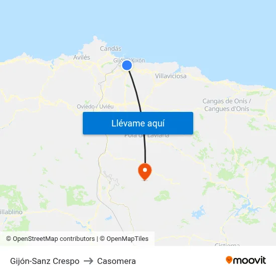 Gijón-Sanz Crespo to Casomera map