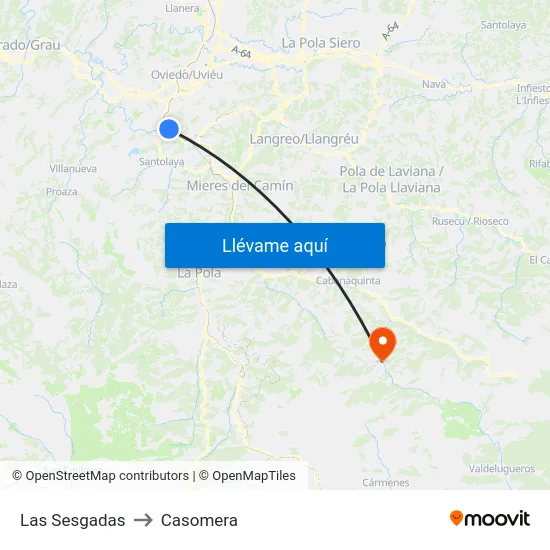 Las Sesgadas to Casomera map