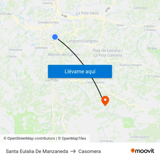 Santa Eulalia De Manzaneda to Casomera map