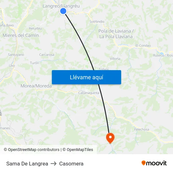 Sama De Langrea to Casomera map