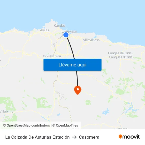 La Calzada De Asturias Estación to Casomera map