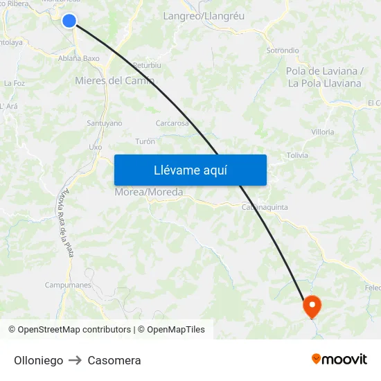 Olloniego to Casomera map