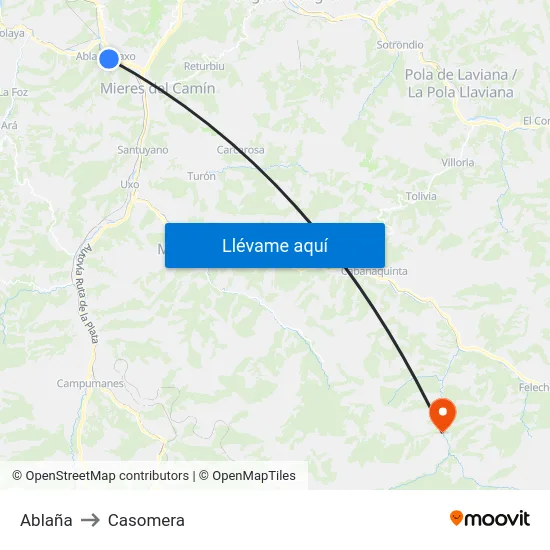 Ablaña to Casomera map