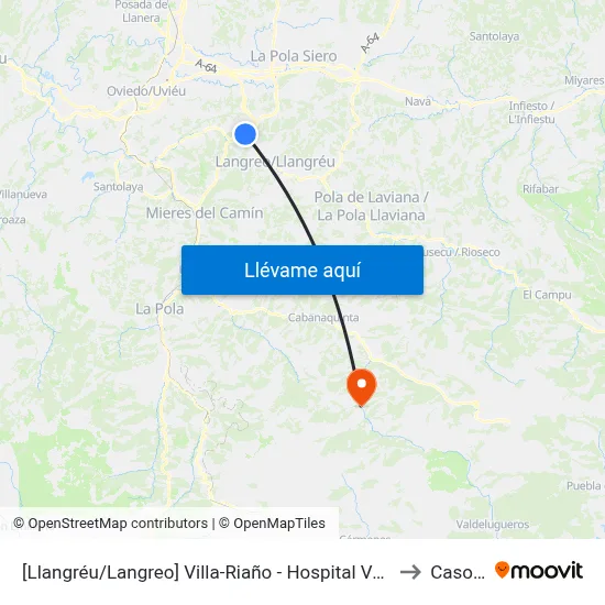 [Llangréu/Langreo]  Villa-Riaño - Hospital Valle Del Nalón [Cta 00399] to Casomera map