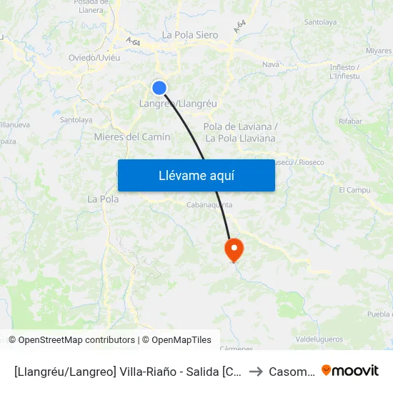 [Llangréu/Langreo]  Villa-Riaño - Salida [Cta 00400] to Casomera map