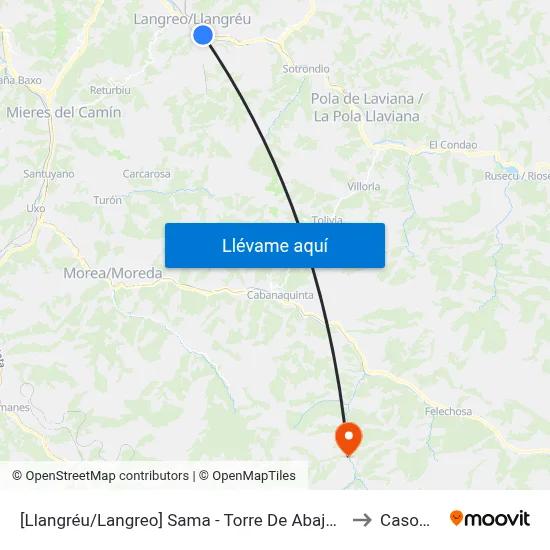 [Llangréu/Langreo]  Sama - Torre De Abajo [Cta 00426] to Casomera map