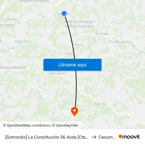 [Sotrondio]  La Constitución 56 Avda [Cta 00448] to Casomera map