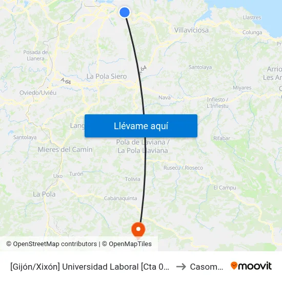 Universidad Laboral to Casomera map