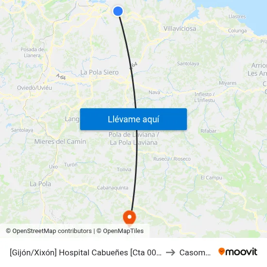 Hospital Cabueñes to Casomera map