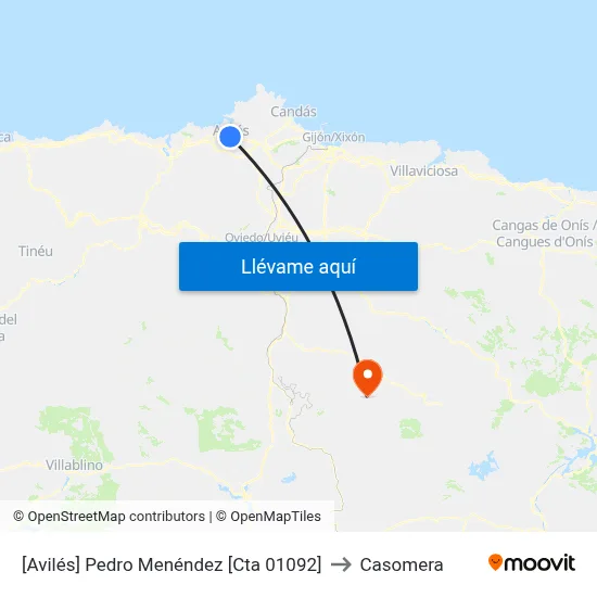 [Avilés]  Pedro Menéndez [Cta 01092] to Casomera map