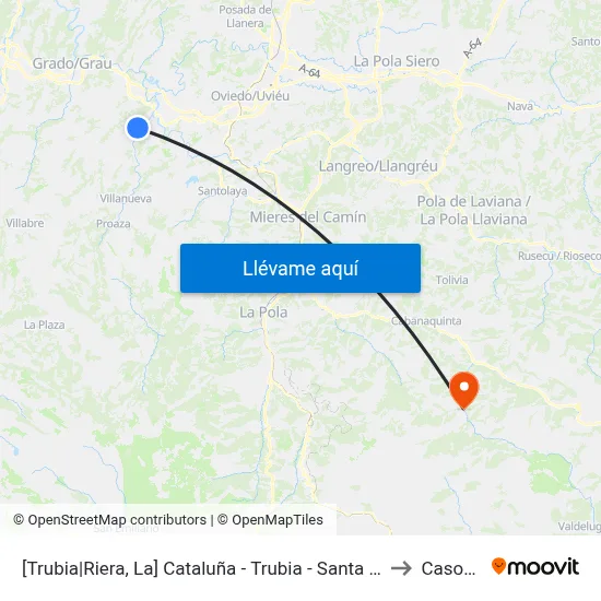 [Trubia|Riera, La]  Cataluña - Trubia - Santa María [Cta 01612] to Casomera map