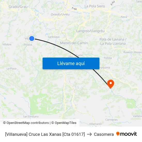 [Villanueva]  Cruce Las Xanas [Cta 01617] to Casomera map
