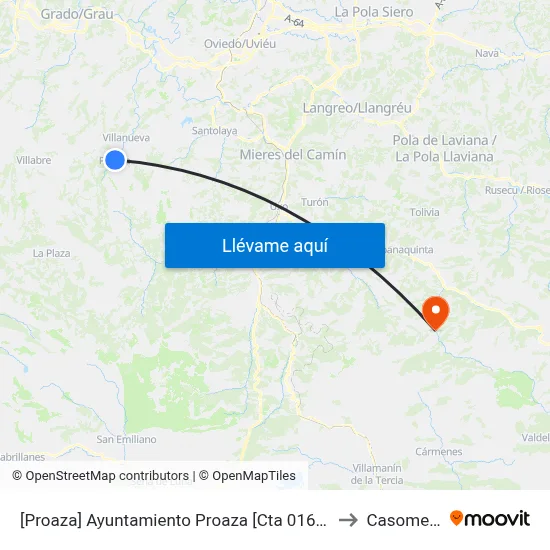 [Proaza]  Ayuntamiento Proaza [Cta 01622] to Casomera map