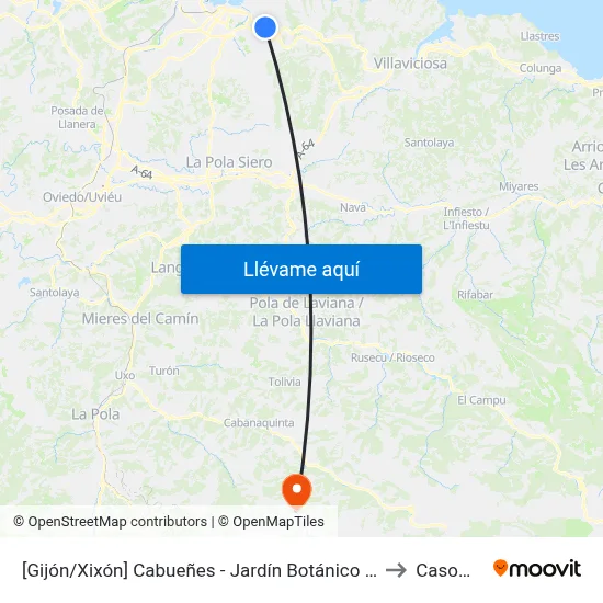 Cabueñes - Jardín Botánico to Casomera map