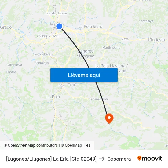 [Lugones/Llugones]  La Ería [Cta 02049] to Casomera map