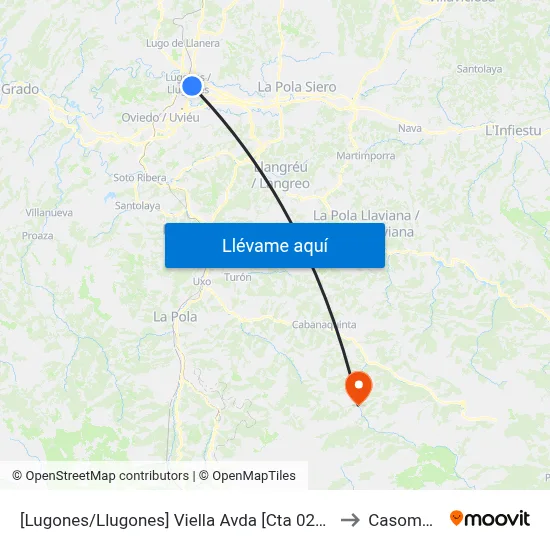 [Lugones/Llugones]  Viella Avda [Cta 02076] to Casomera map
