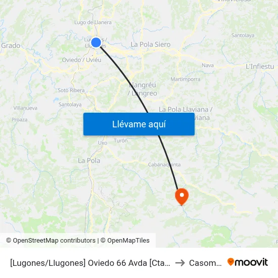 [Lugones/Llugones]  Oviedo 66 Avda [Cta 02292] to Casomera map