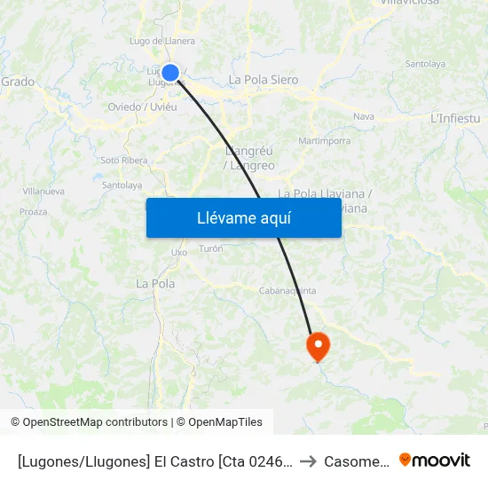 [Lugones/Llugones]  El Castro [Cta 02469] to Casomera map
