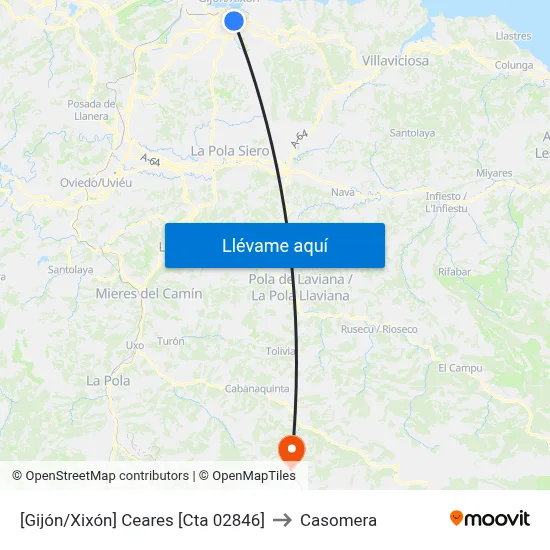 [Gijón/Xixón]  Ceares [Cta 02846] to Casomera map