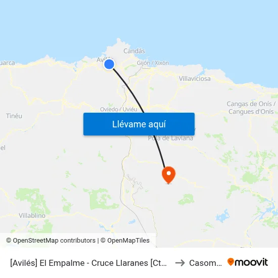 [Avilés]  El Empalme - Cruce Llaranes [Cta 02870] to Casomera map
