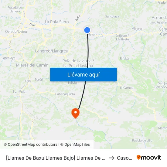 [Llames De Baxu|Llames Bajo]  Llames De Abajo [Cta 02884] to Casomera map