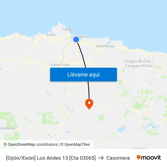 [Gijón/Xixón]  Los Andes 13 [Cta 03065] to Casomera map