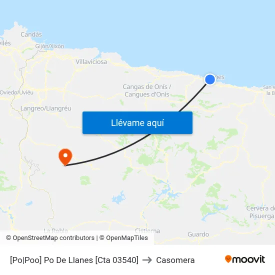[Po|Poo]  Po De Llanes [Cta 03540] to Casomera map